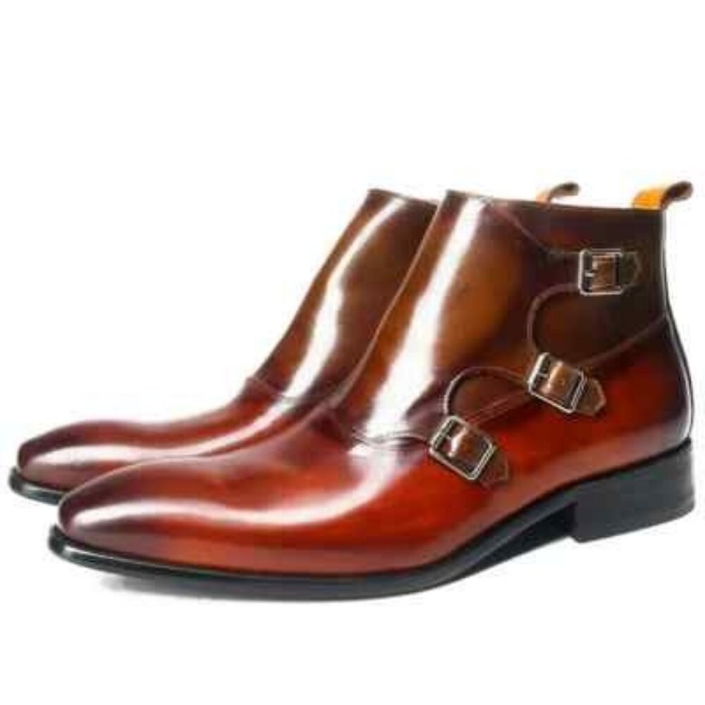 NEW Carrucci Faded 3 Buckles Monk Chukka Ankle Boot Cognac Size 9.5